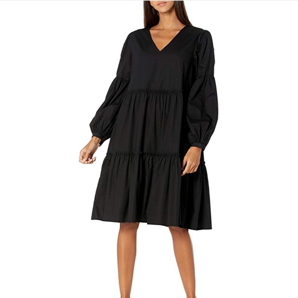 the drop Dresses & Skirts - The Drop Women's Jade Loose Balloon Long Sleeve Tiered Poplin Dress